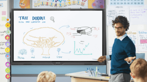 teacher using digital whiteboard in class
